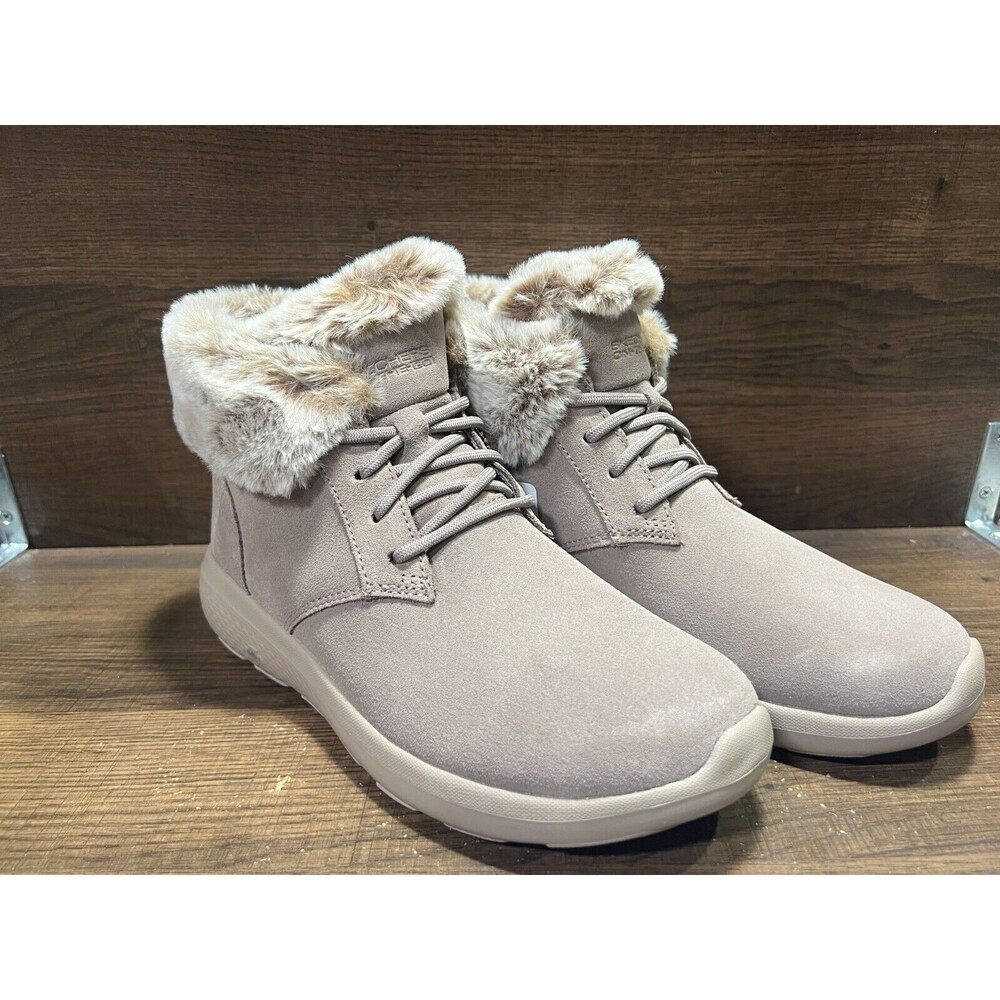 Skechers On-the-GO City 2 Winter Wishes Suede Ankle Boots Dark Taupe 8M New